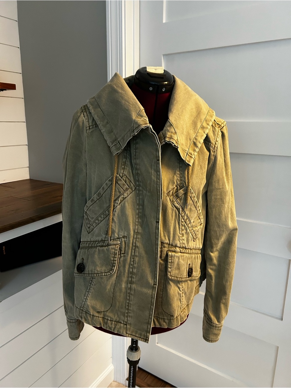 Anthropologie Olive Utility Jacket with shawl style hood